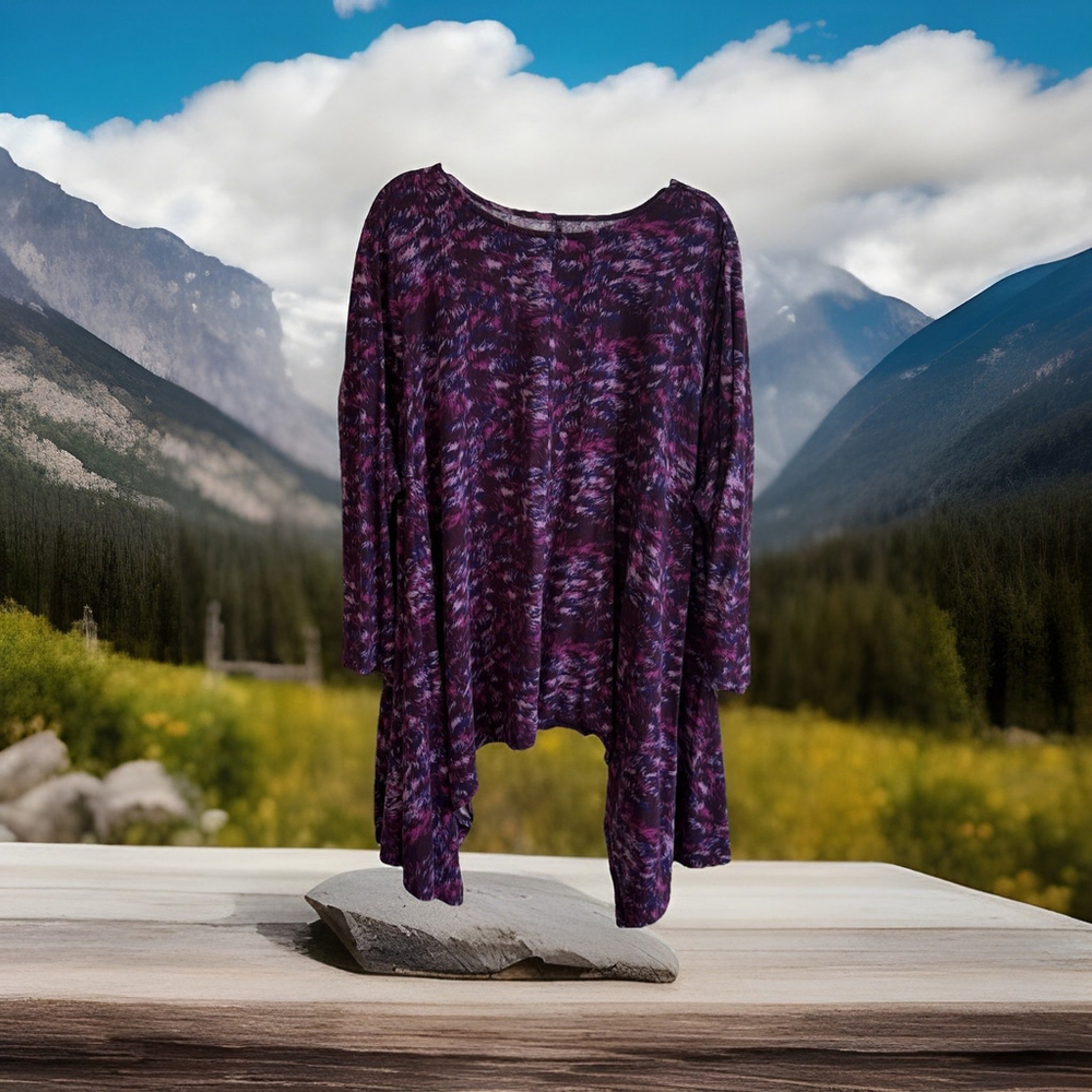 Roaman's 4X/5X Shades Of Purple Super Flared Sharkbite Style Stretchy Long Top